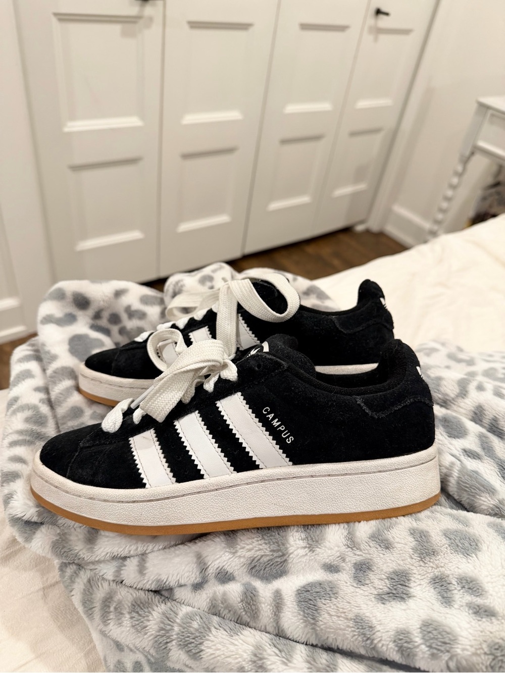 adidas Kids Campus Black and White Suede Sneakers